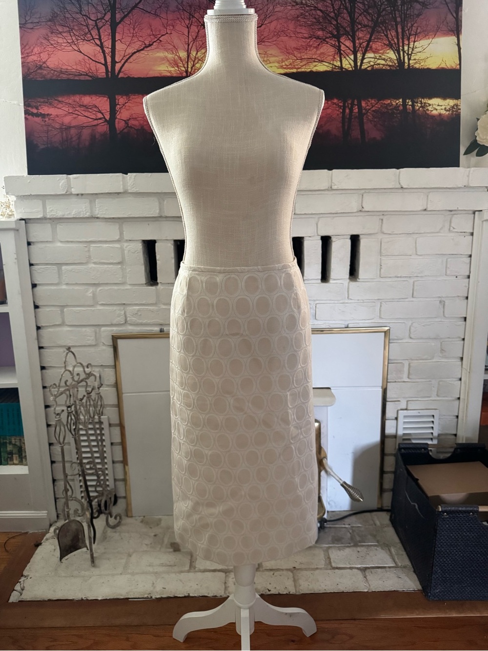 Women's Cream Textured Pencil Skirt